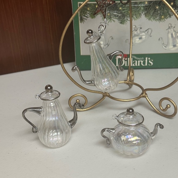 Dillards Trimmings Set of 3 Tea pots Blown Glass Ornaments - Picture 15 of 15